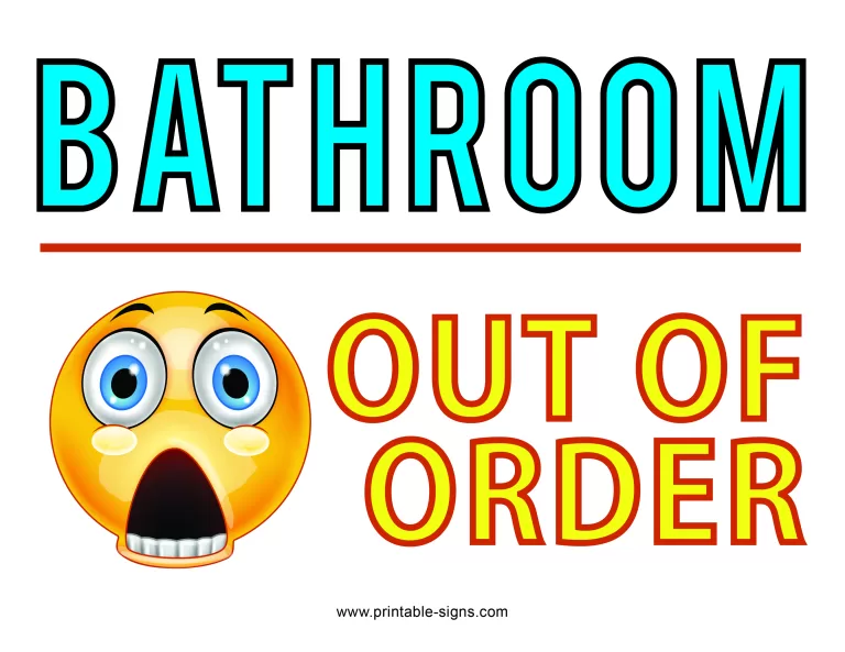 Bathroom Out of Order Sign Printable with Surprised Smiley