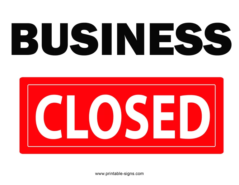 Closed for Business Printable Sign