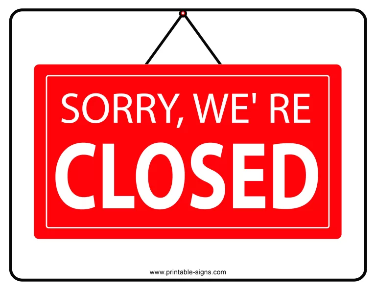 Closed for Business Sign Printable