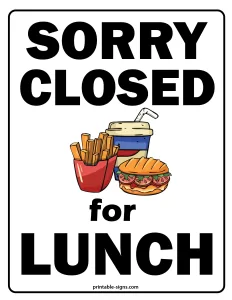 Closed for Lunch Sign