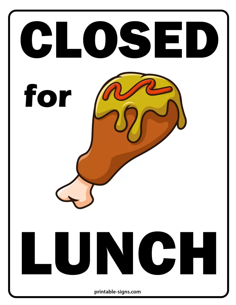 Closed for Lunch Sign Printable