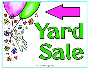 Cute Yard Sale Sign with Left Arrow