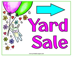 Cute Yard Sale Sign with Right Arrow