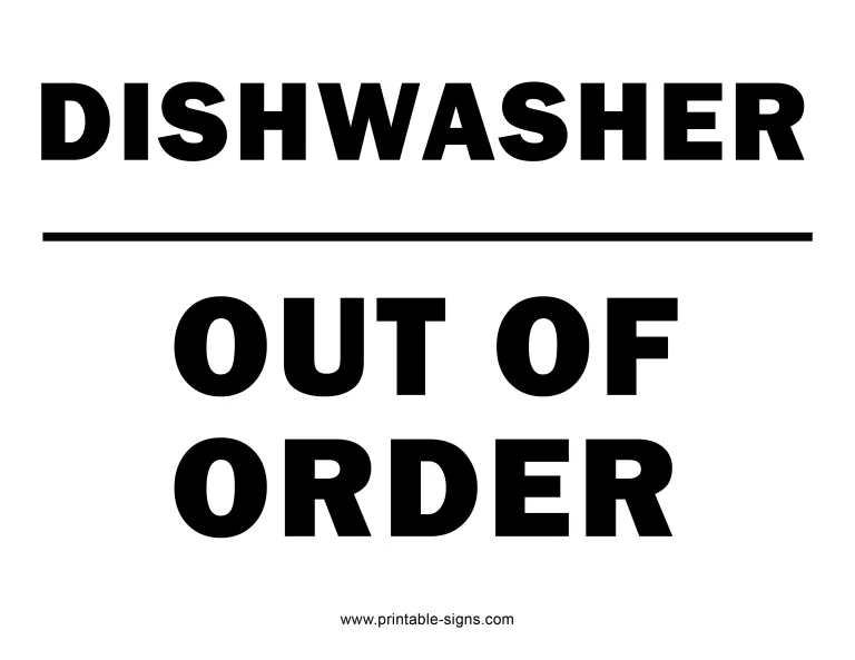 Dishwasher Out of Order Sign