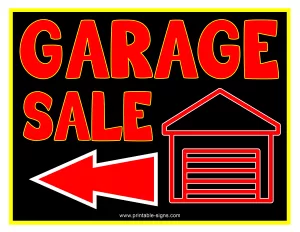 Free Garage Sale Sign to Print Left Arrow