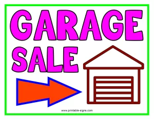 Free Garage Sale Sign to Print Right Arrow