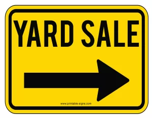 Free Printable Yard Sale Sign Template Yellow with Right Arrow