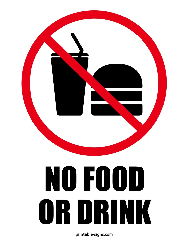 No Food or Drink Printable Sign