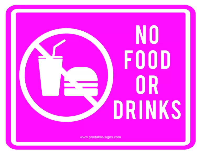 No Food or Drink Sign in Pink