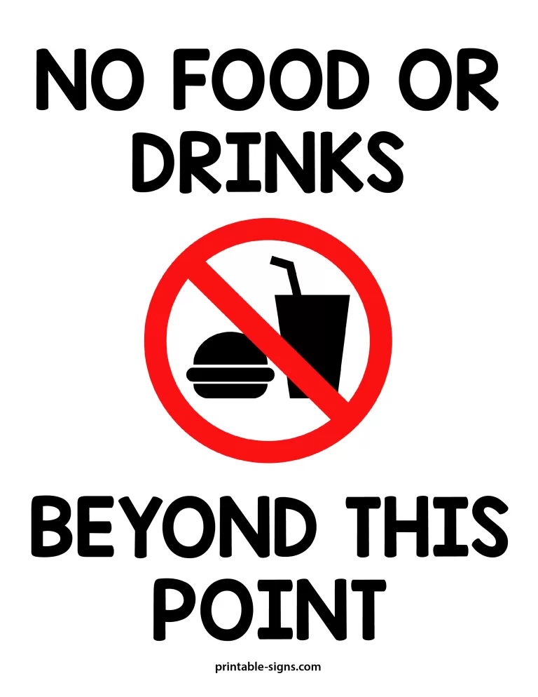 No Food or Drinks Beyond this Point Printable Sign