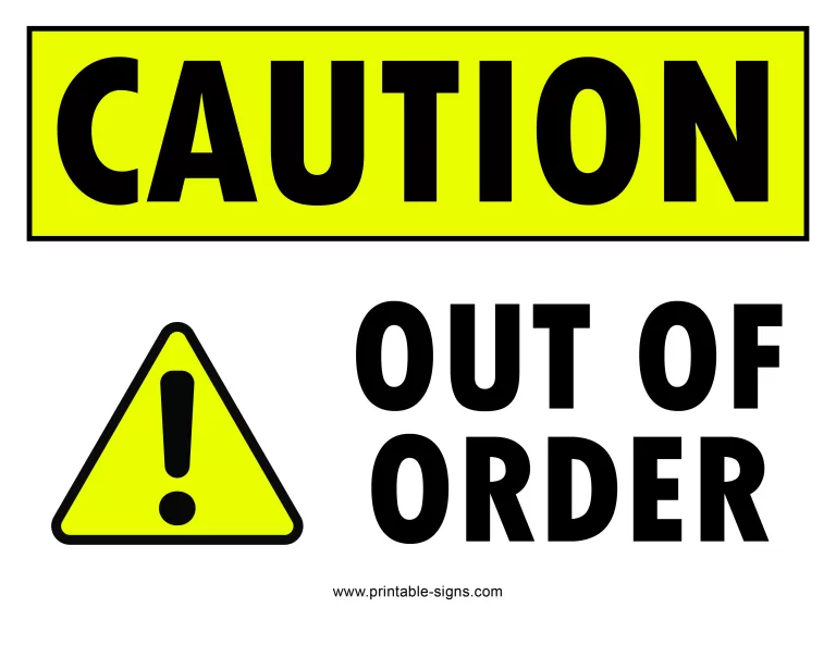 Out of Order Printable Sign Yellow