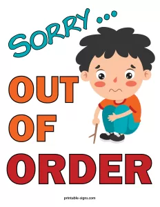 Out of Order Sign Free Printable