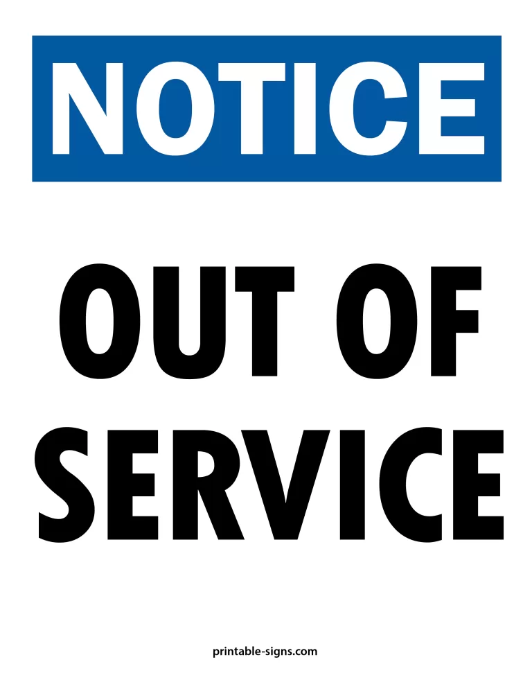 Out of Service Printable Sign