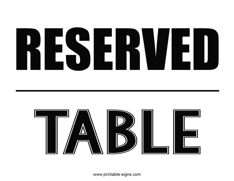 Printable Reserved Sign for Table Printable Signs