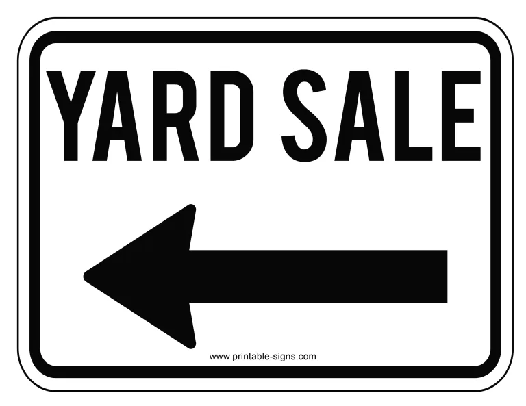 Printable Yard Sale Sign Template White with Left Arrow