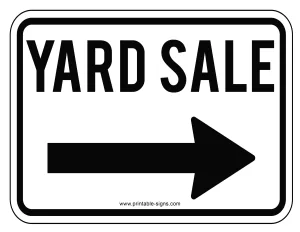 Printable Yard Sale Sign Template White with Right Arrow