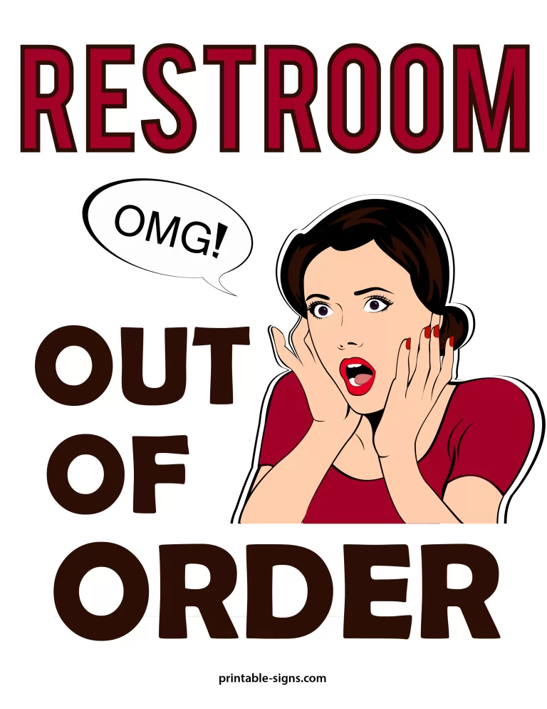 Restroom Out of Order Sign Printable with Surprised Face