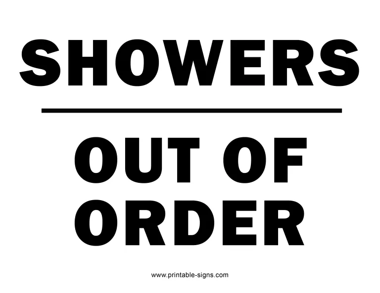 Showers Out of Order Sign