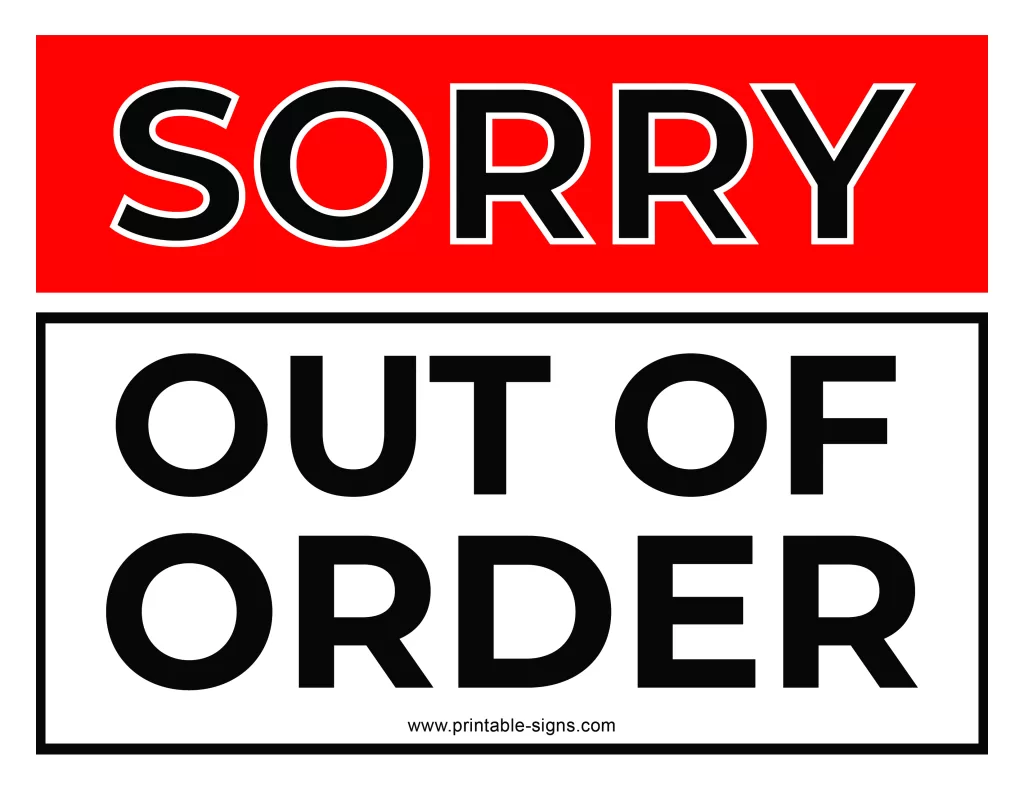 Sorry Out of Order Printable Sign Red - Printable Signs