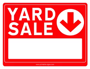 Yard Sale Sign Printable with Down Arrow