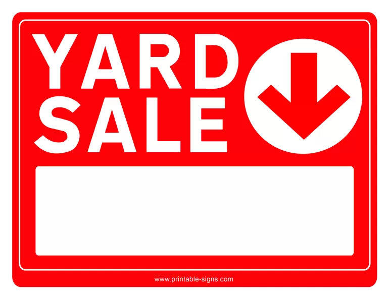 Yard Sale Sign Printable with Down Arrow