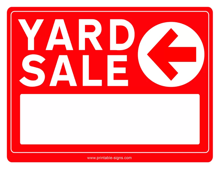 Yard Sale Sign Printable with Left Arrow