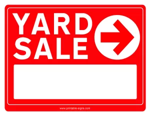 Yard Sale Sign Printable with Right Arrow