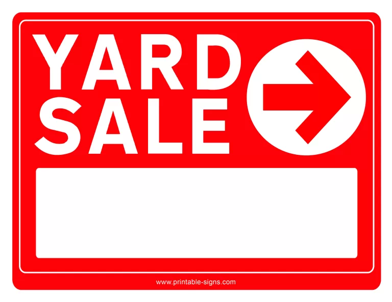 Yard Sale Sign Printable with Right Arrow