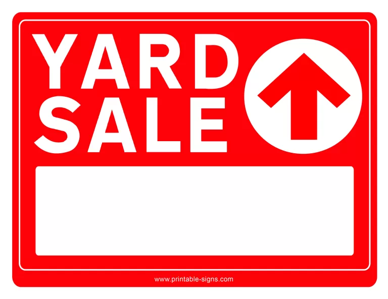 Yard Sale Sign Printable with Up Arrow