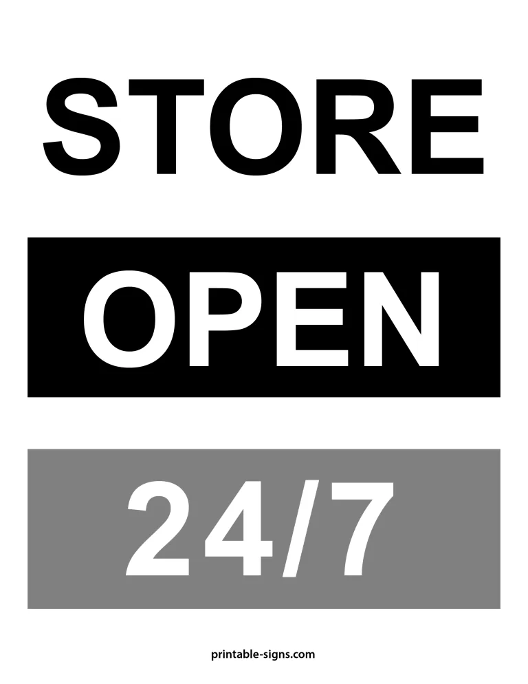 Convenience Store Open 24 7 Printable Sign