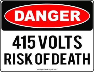 Danger 415 Volts Safety Sign