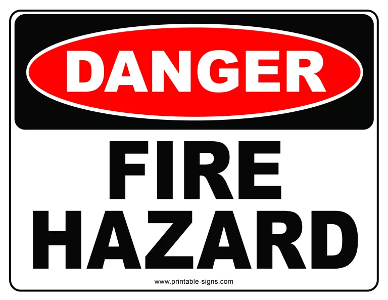 Danger Fire Hazard Printable Sign