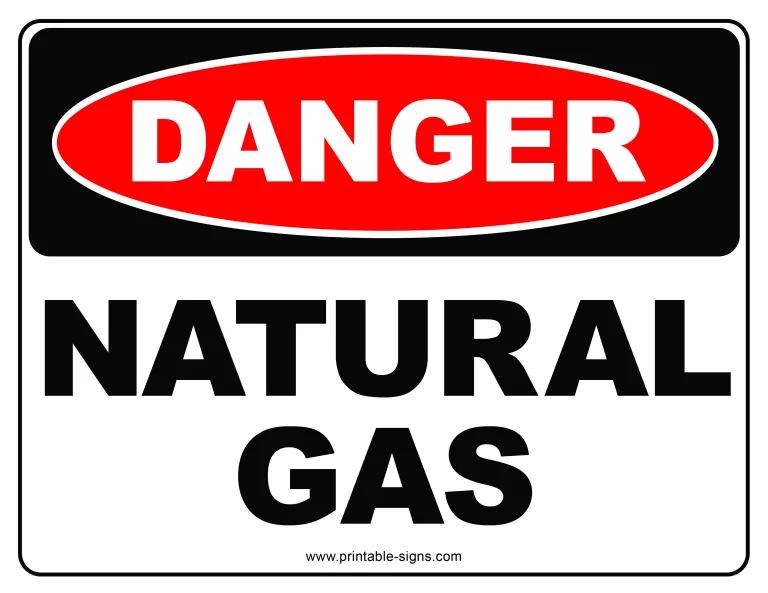 Danger Natural Gas Printable Sign