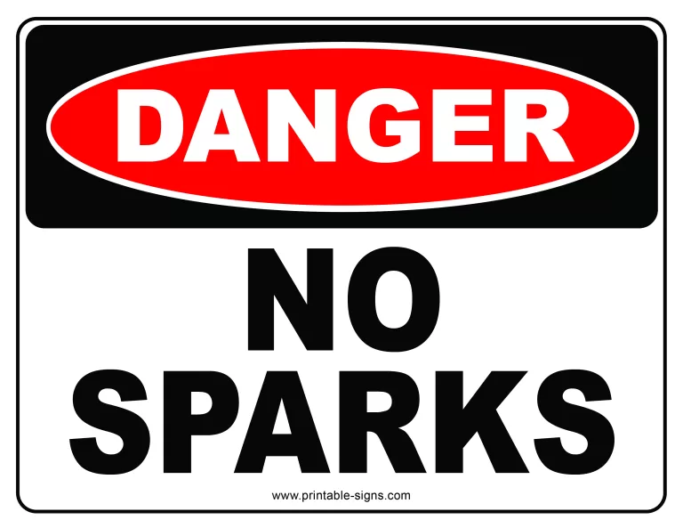 Danger No Sparks Printable Sign