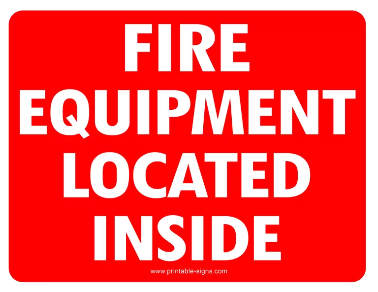 Fire Equipment Printable Sign