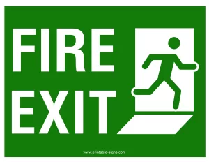 Fire Exit Sign Printable Green Door