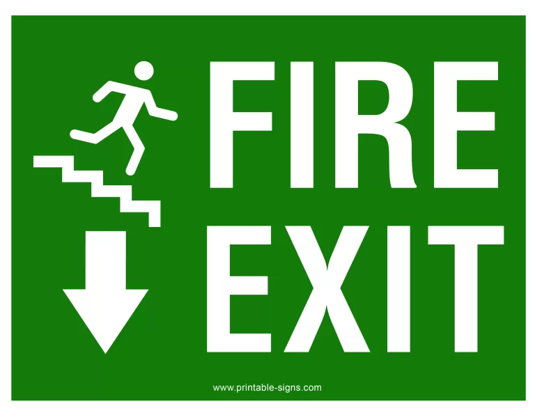 Fire Exit Sign Printable Green Stairs