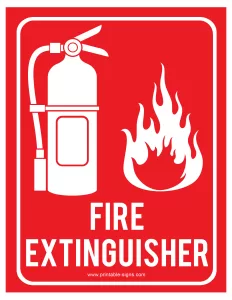 Fire Extinguisher Sign With Flame