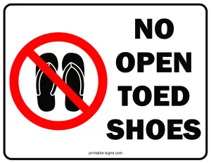 No Open Toed Shoes Printable Sign