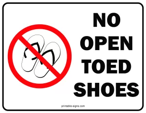 No Open Toed Shoes Sign