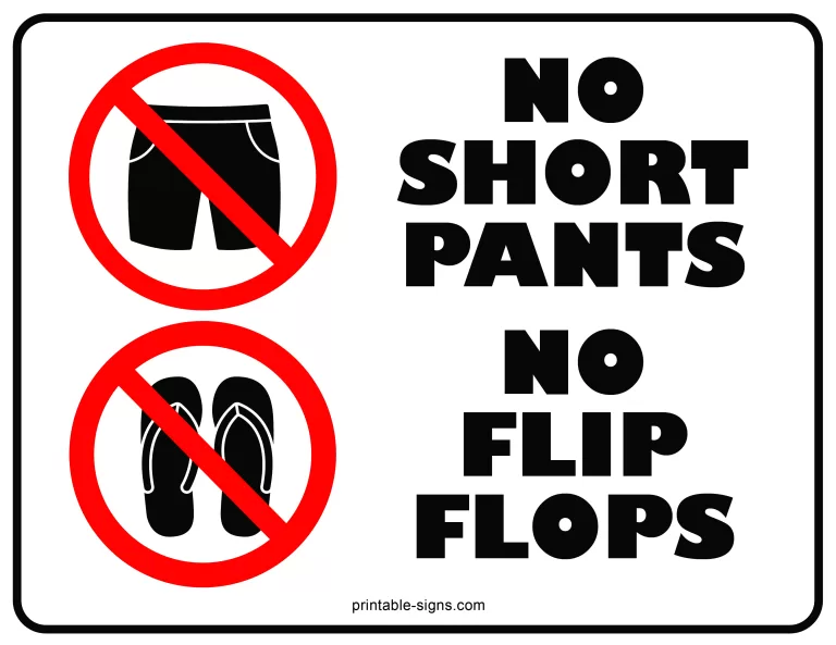 No Short Pants No Flip Flops Sign