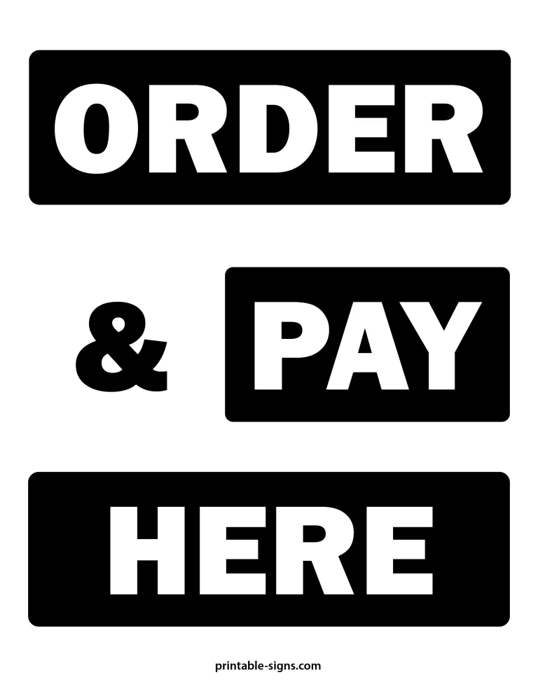 Order and Pay Here Printable Sign