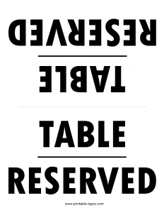 Reserved Sign for Table Printable - Double Sided