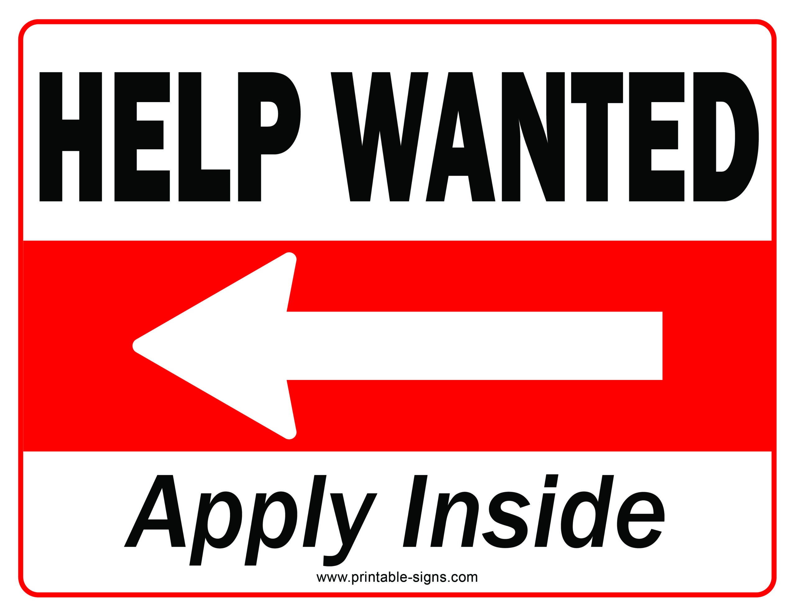 Help Wanted Apply Inside Left Arrow Printable Sign