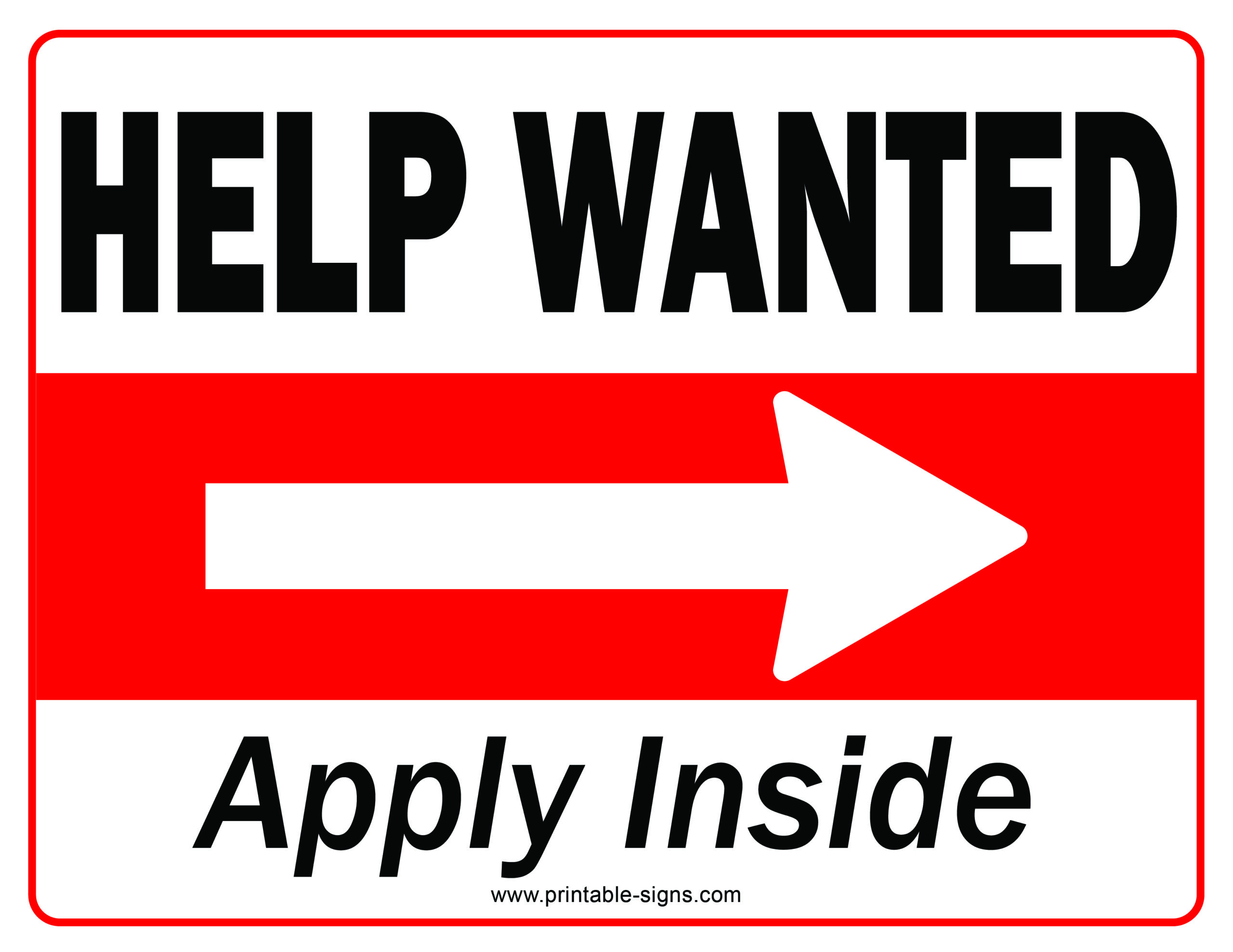 Help Wanted Apply Inside Right Arrow Printable Sign