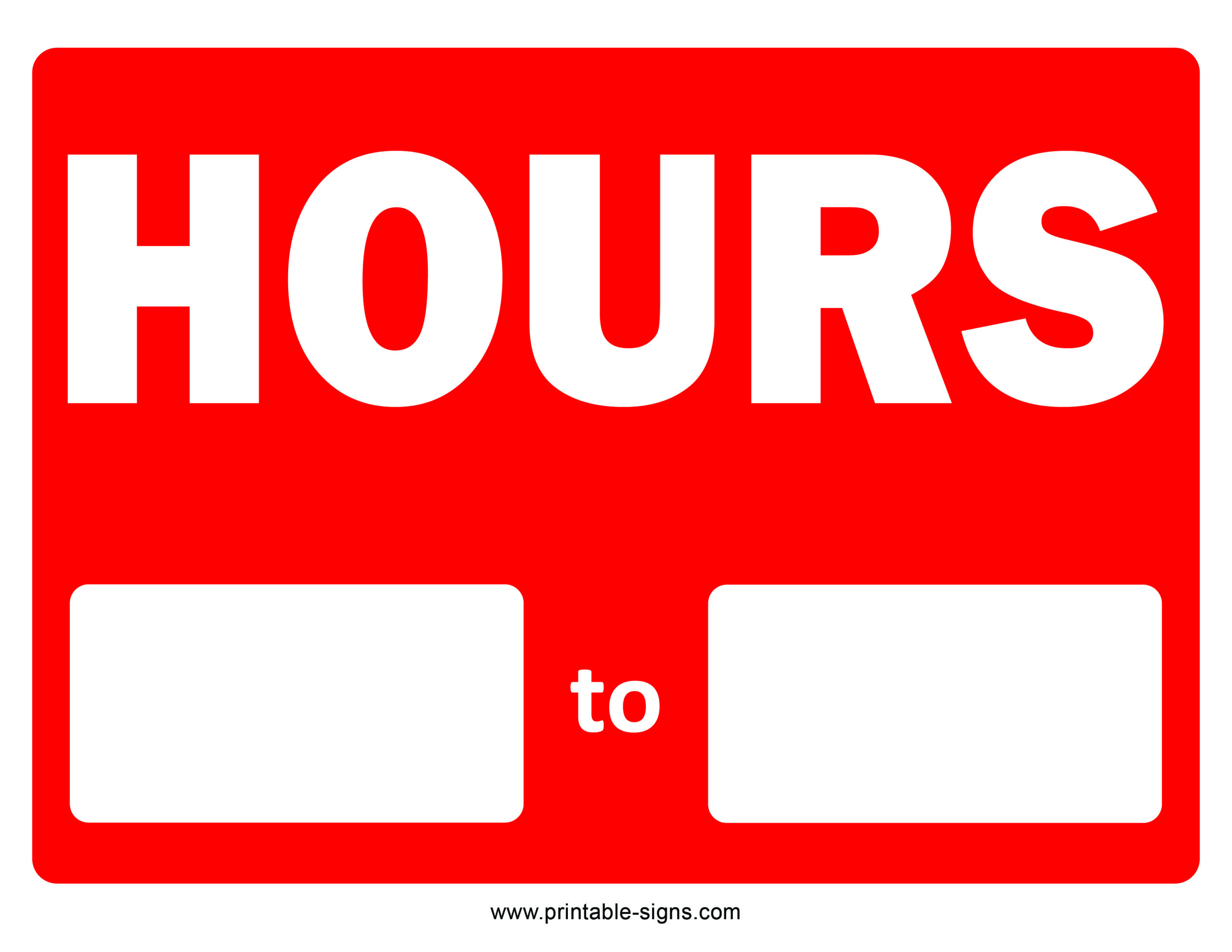 Hours Printable Sign Red