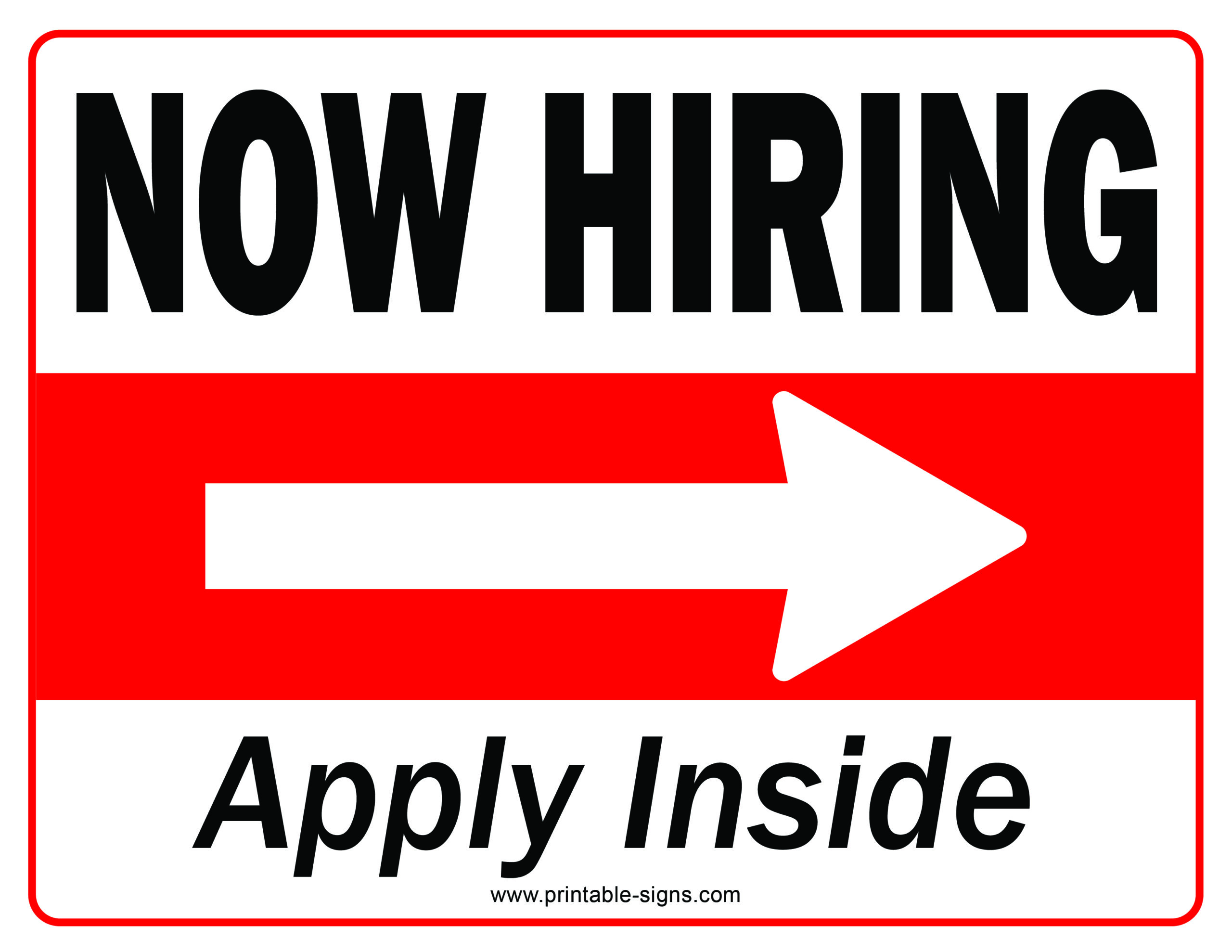 Now Hiring Apply Inside Right Arrow Printable Sign
