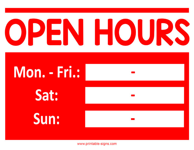 Open Hours Sign Red