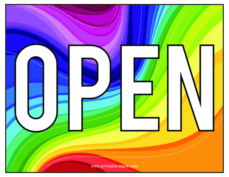 Simple Open Hours Sign Printable Rainbow
