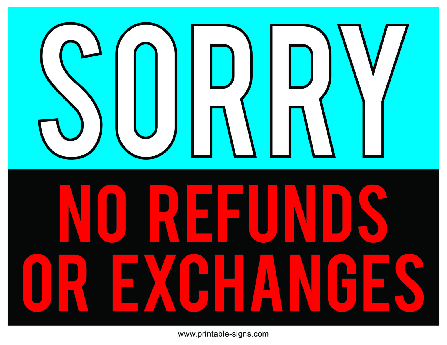 No refund printable signs printable signs